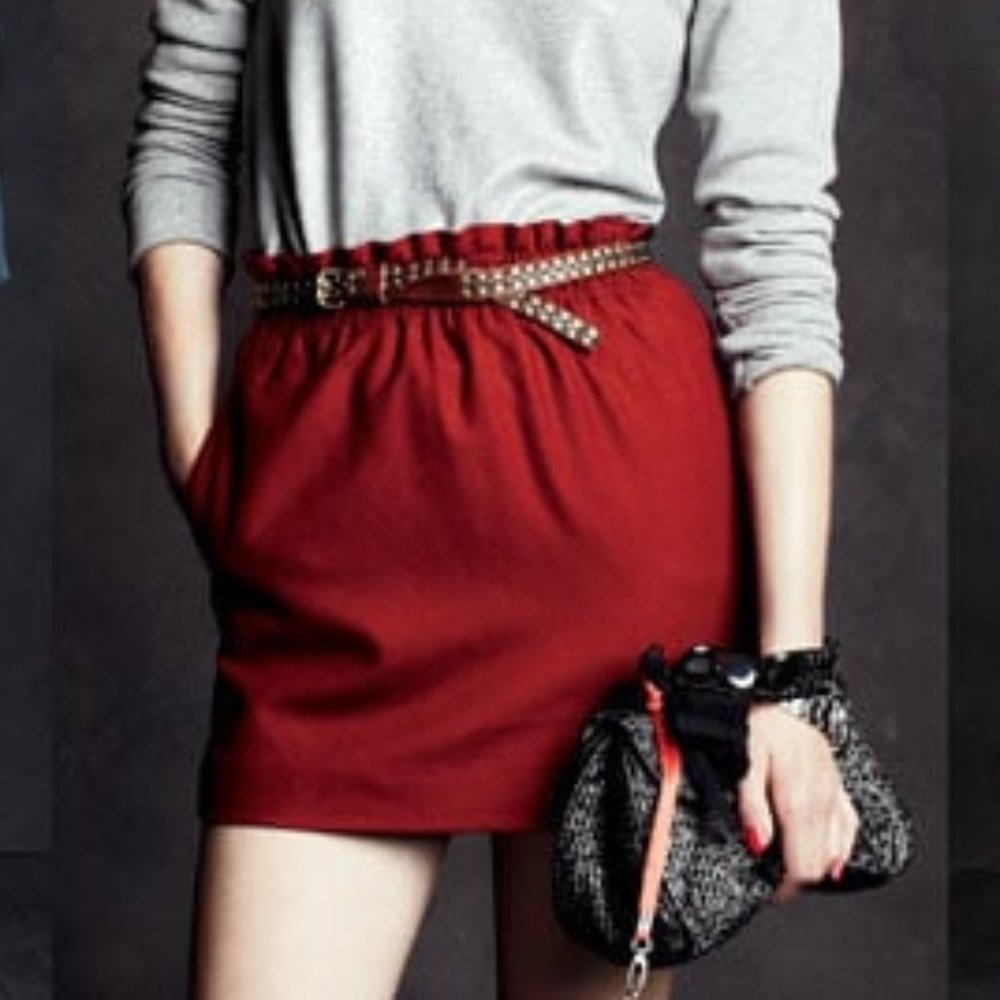 J.CREW Wool Bell Mini Skirt in Red Sz 2